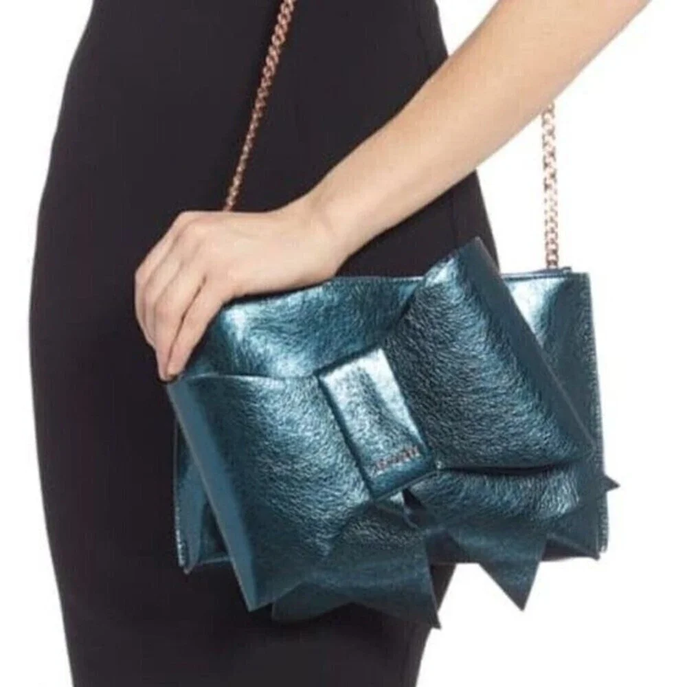 TED BAKER Aliysa Crackle Bow Leather Clutch